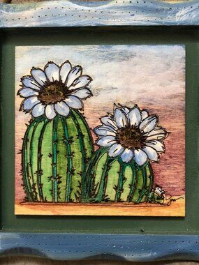 Double Barrel Beauty Wood Burned Framed Art 6 x 6